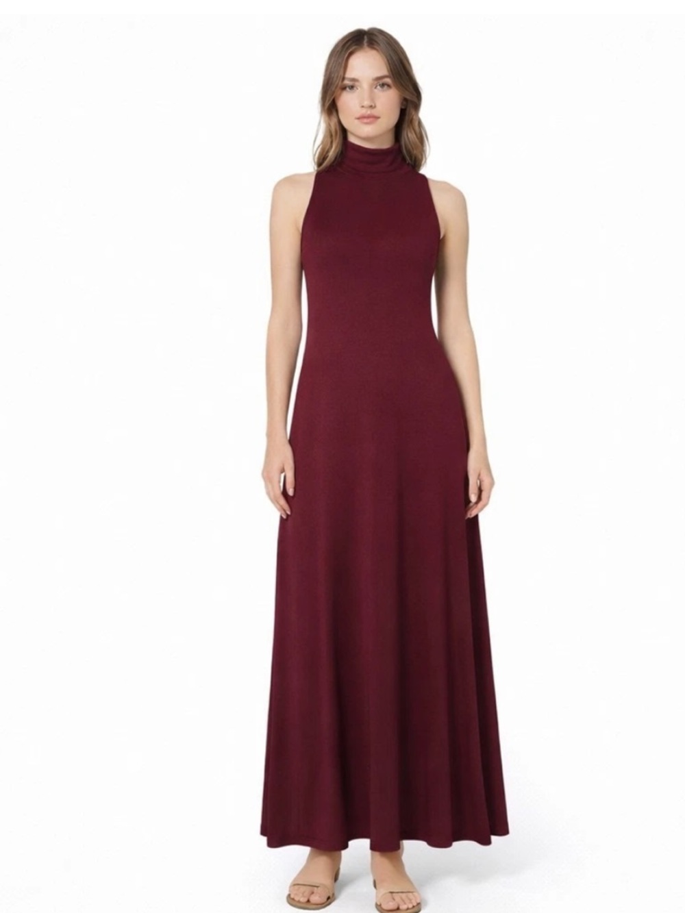 A New Day Ribbed Sleeveless Turtleneck Maxi Dress - Burgundy Size XS | NWT - Picture 3 of 7